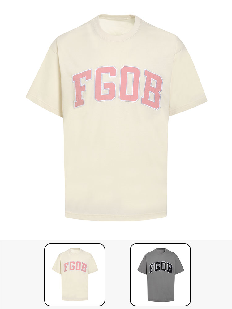 FGOB 美式复古校园风贴布绣标语logo国潮情侣甜酷风宽松T恤短袖