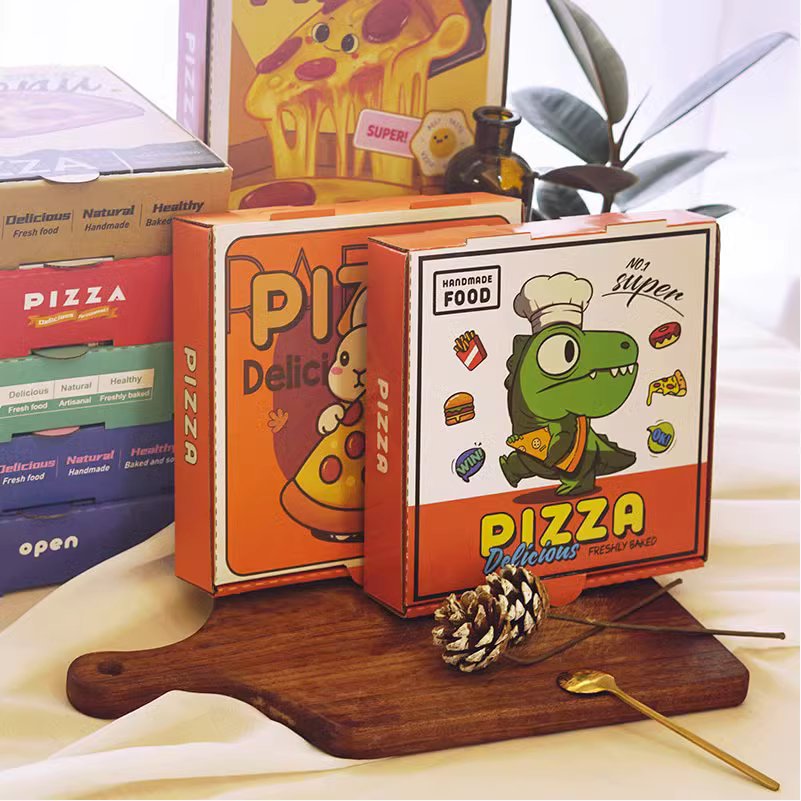 原创卡通瓦楞热销商用披萨盒子pizza打包外卖一次性食品7891012寸