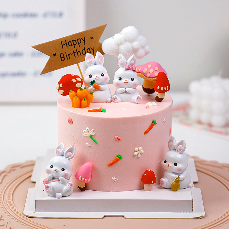 可爱兔子蛋糕装饰摆件蘑菇森系卡通网红儿童生日烘焙装扮配件插件