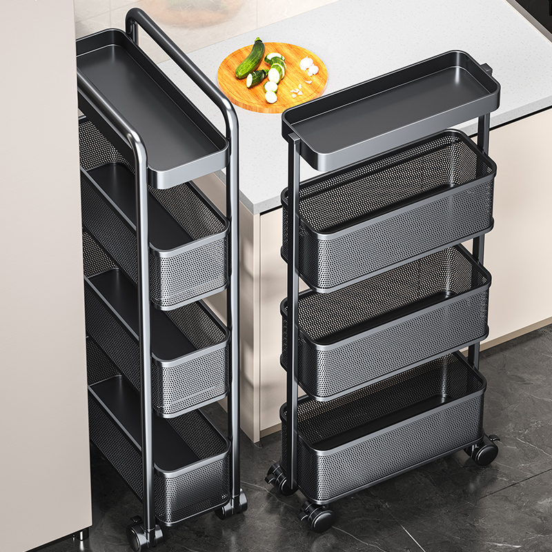 不锈钢厨房置物架落地冰箱极超窄小推车卫生间夹缝隙柜移动收纳架