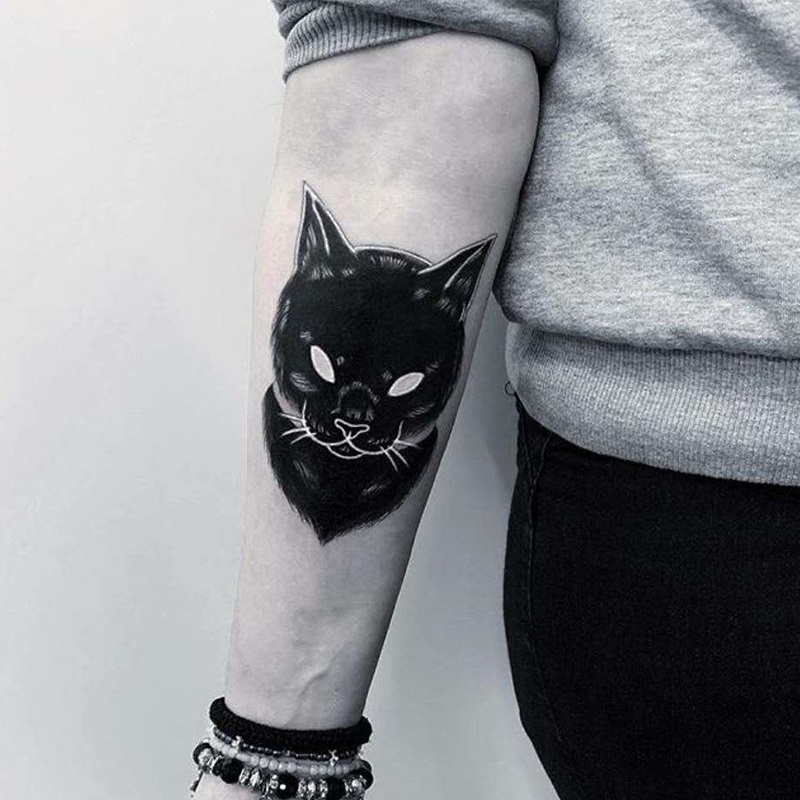 【一份2张】纹身贴猫咪图案防水持久女个性男仿真暗黑系手臂图案
