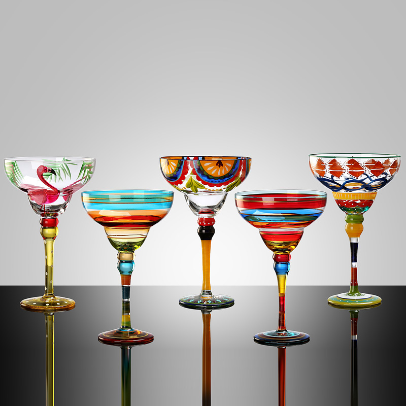 贝璃手绘个性创意玛格丽特杯彩绘水晶玻璃杯三角杯高脚杯酒吧家居