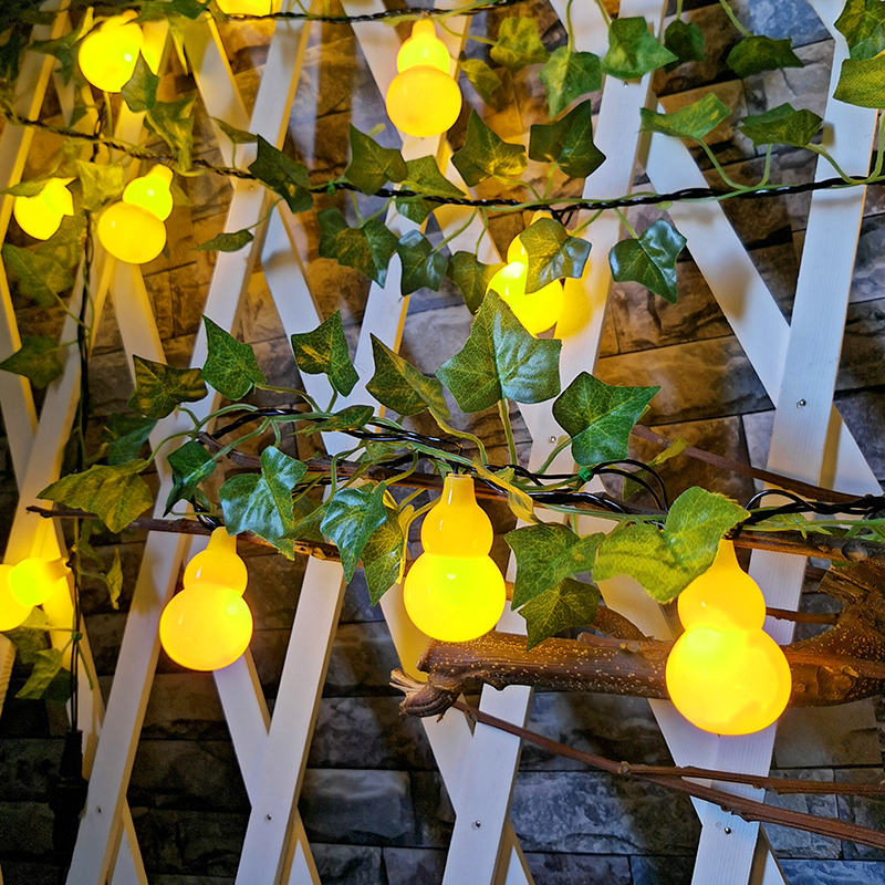 太阳能绿叶葫芦灯串植物藤条彩灯庭院阳台商场民宿餐厅装饰景观灯