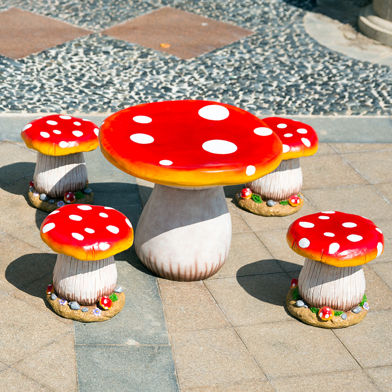户外花园装饰庭院布置树脂仿真蘑菇桌椅创意幼儿园草地玻璃钢摆件