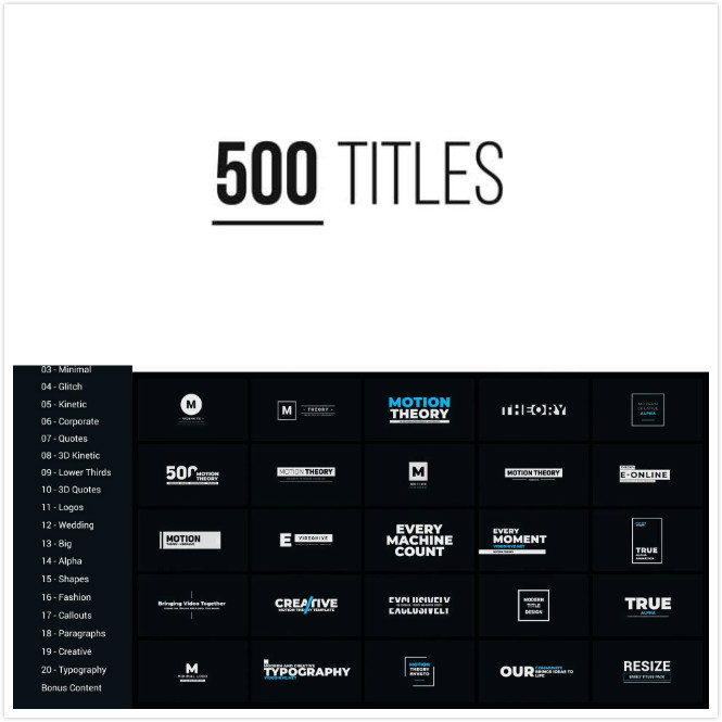 500组常用文字标题字幕动画ae模板源文件+100组干净背景视频素材