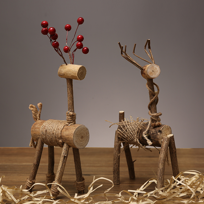 手工木制作小鹿装饰摆件木质房间桌面布置家居饰品创意木头工艺品