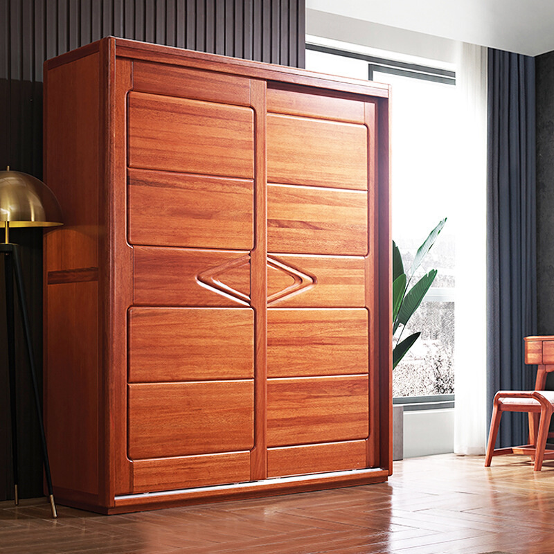 实木衣柜2门金花梨木移门红木衣橱现代中式简约推拉门主卧室婚床