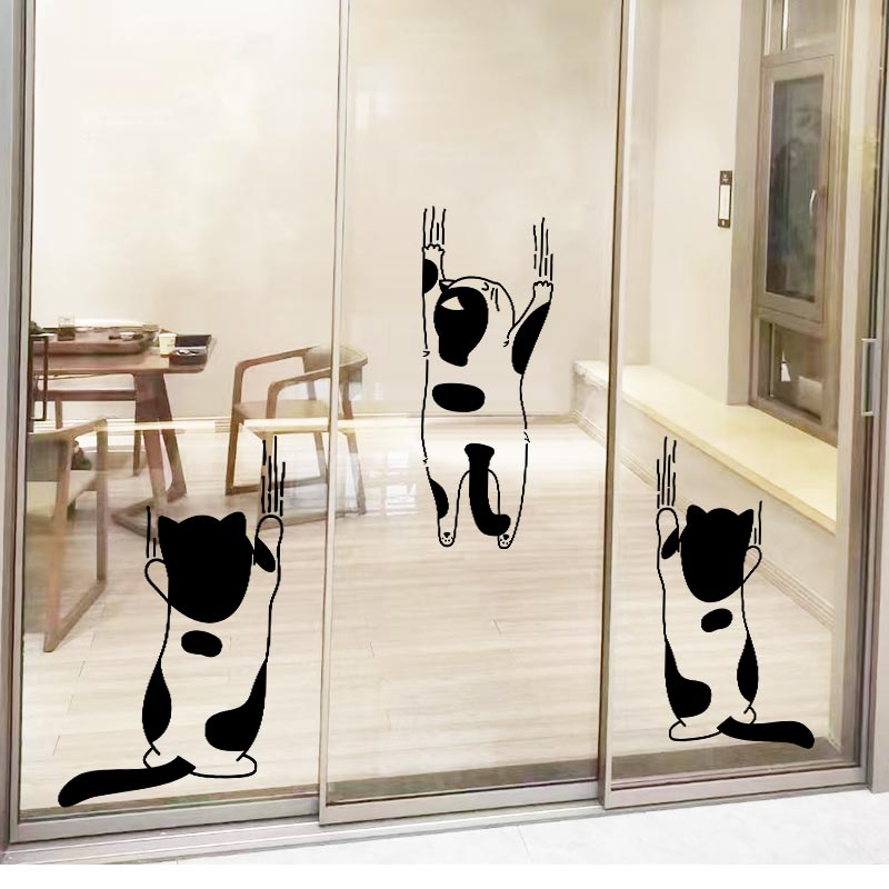 搞笑怪猫咪角落玻璃门窗装饰贴纸房间布置贴画艺喵居简笔画北欧风