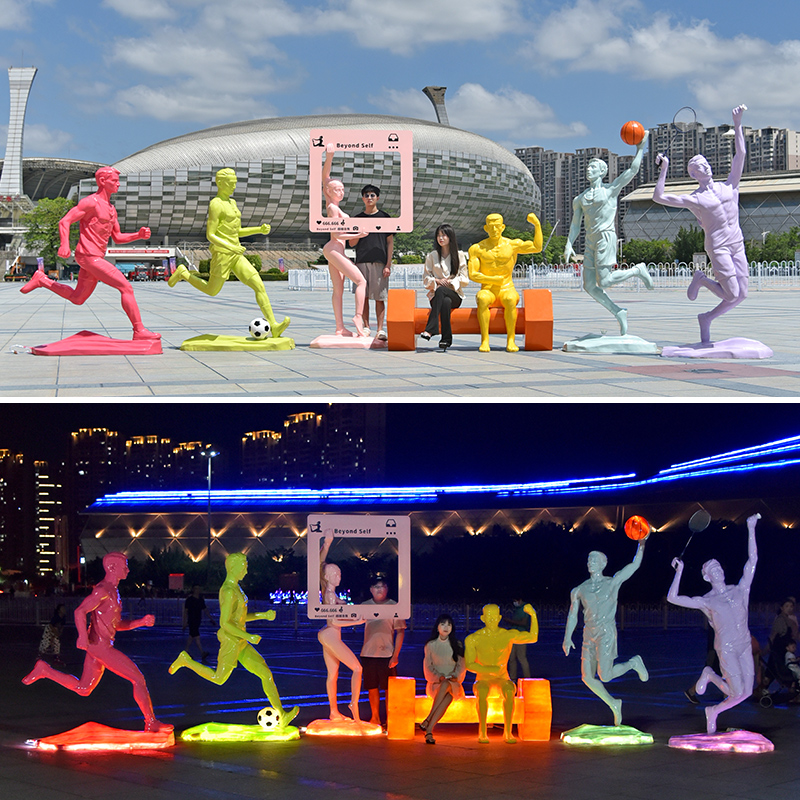 户外发光运动跑步人物雕塑体育场馆学校公园篮球健身景观装饰摆件