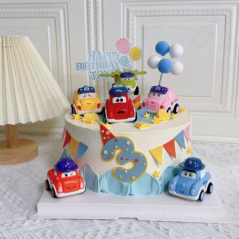 回力小汽车蛋糕装饰摆件公仔卡通TAXI的士出租车男孩周岁生日插件