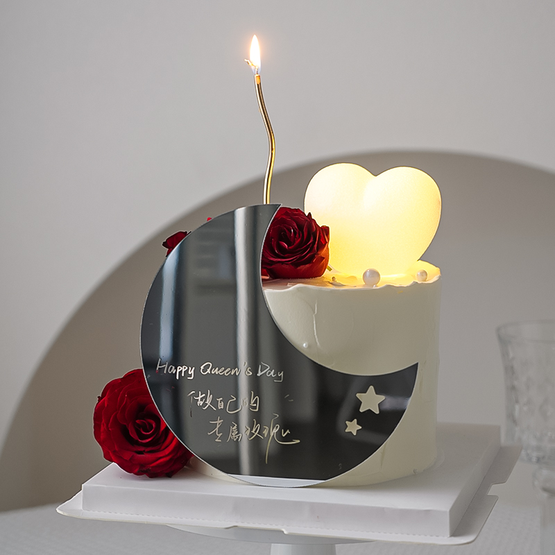 情人节烘焙蛋糕装饰做自己的专属玫瑰镜子摆件唯美爱心灯甜品装扮