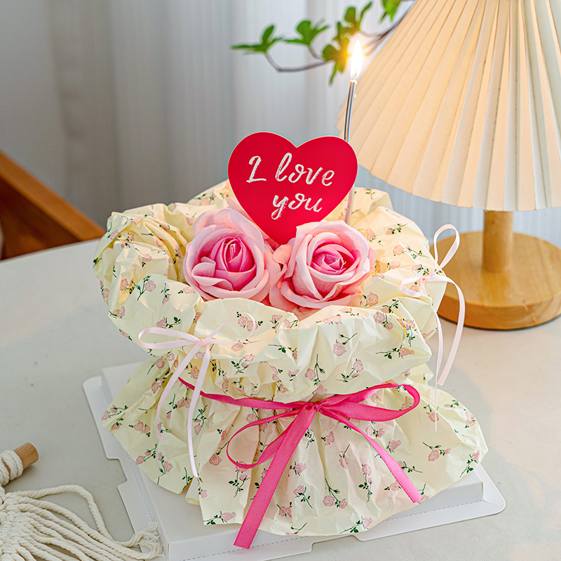 520情人节唯美雪梨纸玫瑰花蛋糕装饰我爱你爱心卡片情侣表白插件