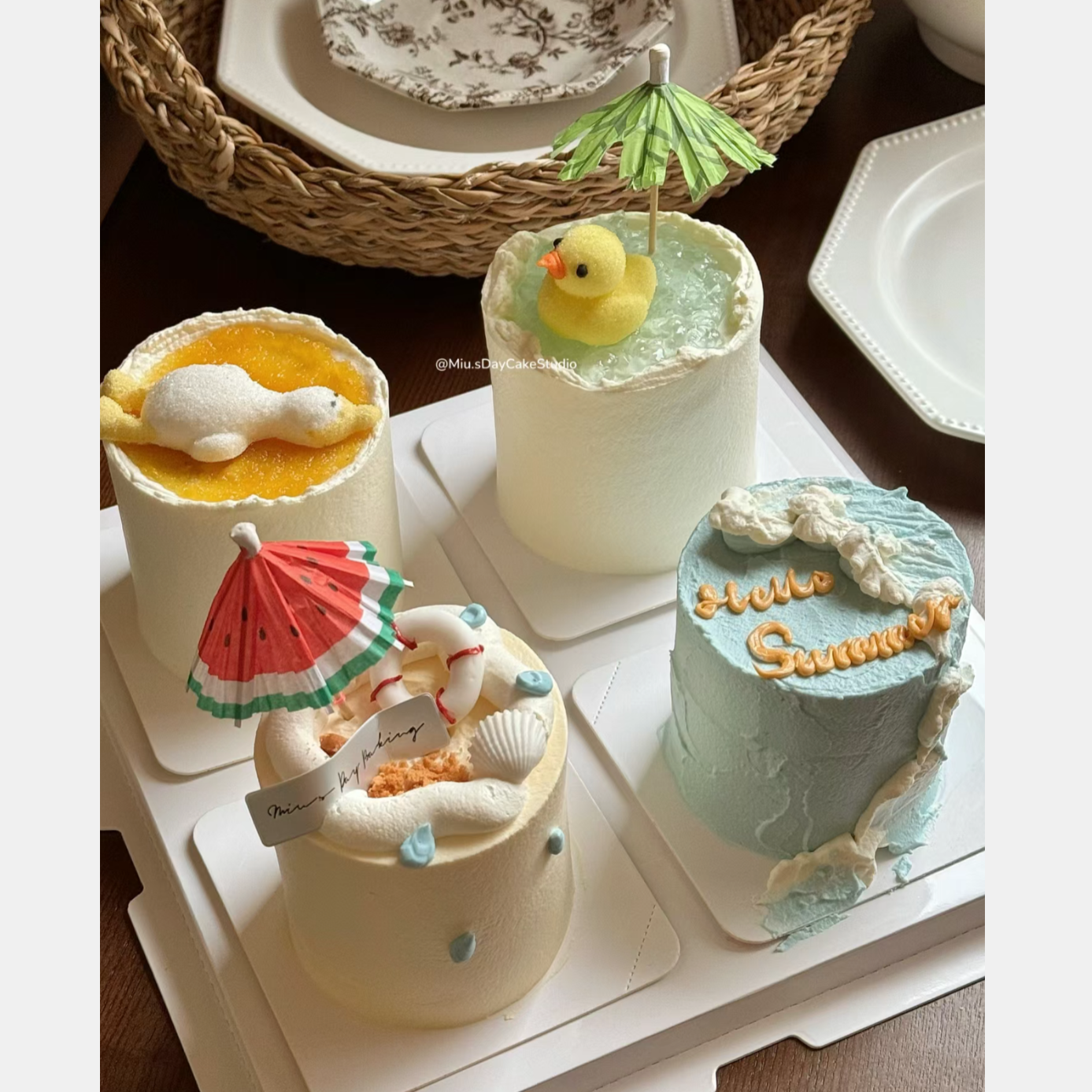 网红61儿童节躺平鸭棉花糖芒果千层切块蛋糕装饰摆件夏威夷伞插件
