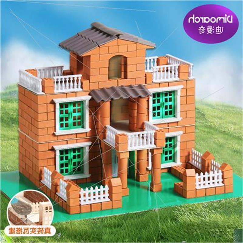 迪漫奇儿童玩具小小泥瓦匠盖房子塑料砖块建筑师diy积木手工搭建