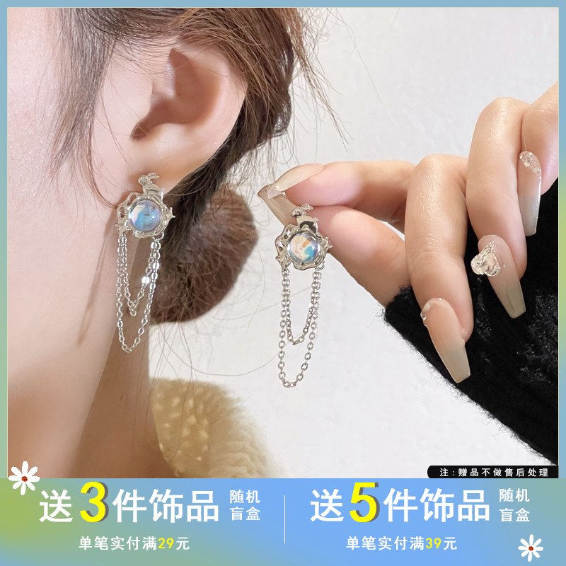 觅韩自主设计个性兔子炫彩几何耳钉时尚链条长款流苏新款耳环6065