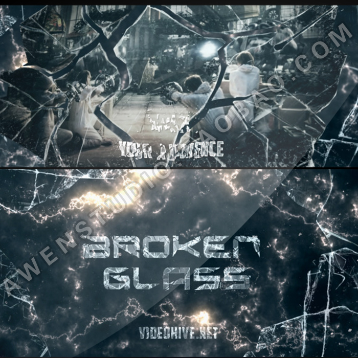 超酷破碎玻璃叠层特色电影游戏发布预告片影视开场动画AE模板