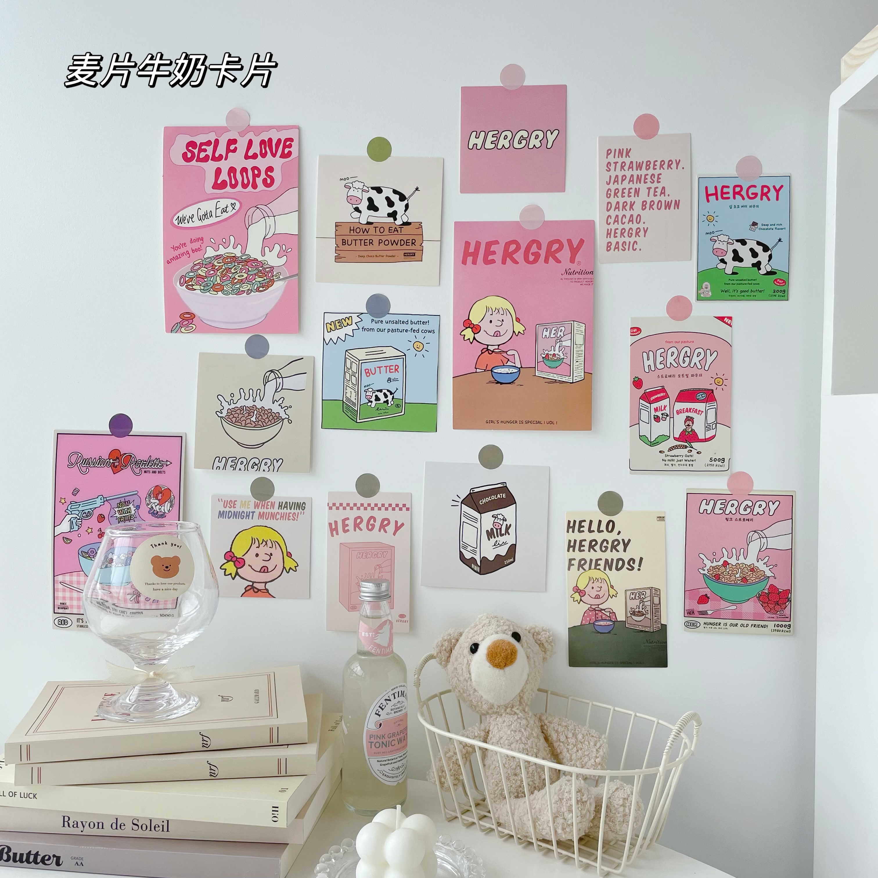ins韩国牛奶麦片女孩小卡片 拍照道具摄影背景布房间墙面装饰卡纸