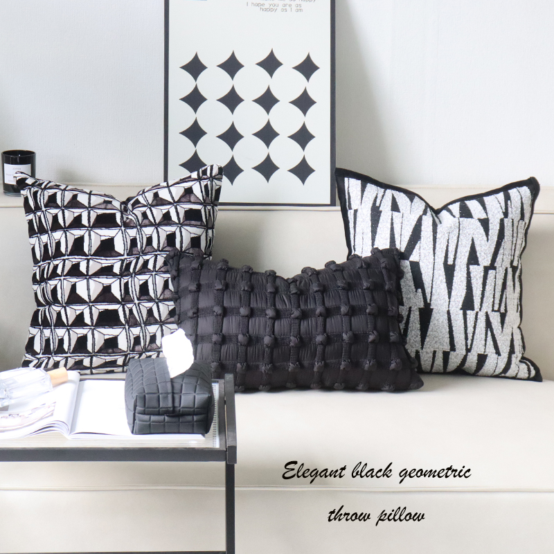 居言尚品轻奢黑白沙发抱枕套ins风现代简约客厅软装提花客厅靠枕