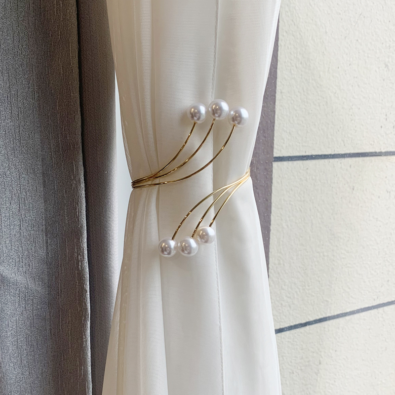 现代简约珍珠合金属窗帘绑带免打孔收纳夹子卧室客厅软装饰窗帘扣
