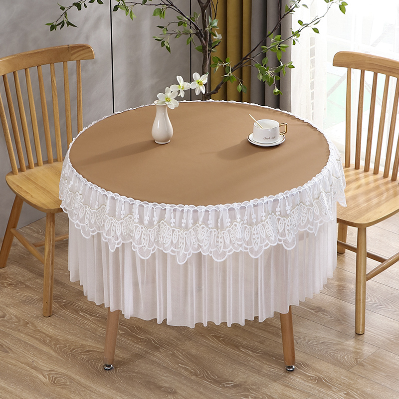 蕾丝纯色圆形桌布防水防油小圆桌桌布大圆桌餐桌垫茶几垫盖布简约
