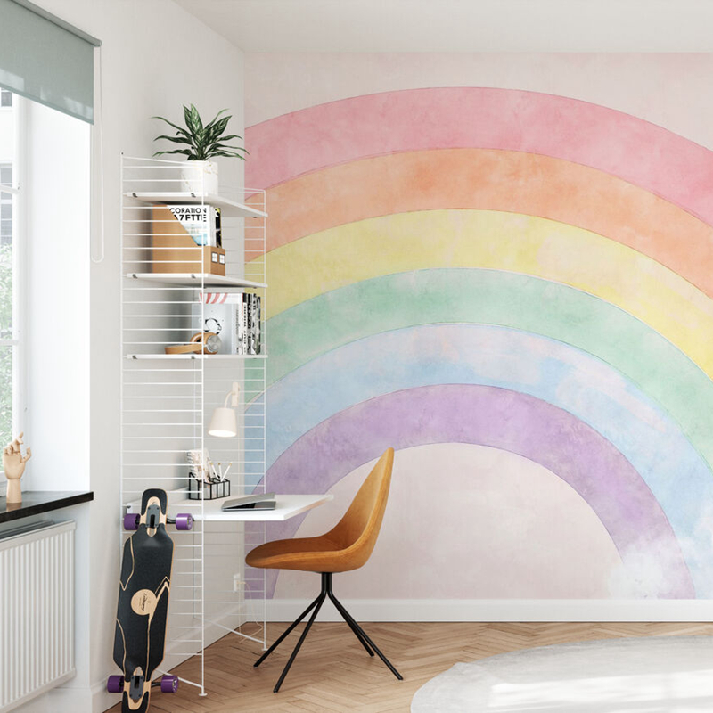 3D原装订制壁画高档环保儿童房男女孩卧室卡通童趣彩虹壁画壁纸
