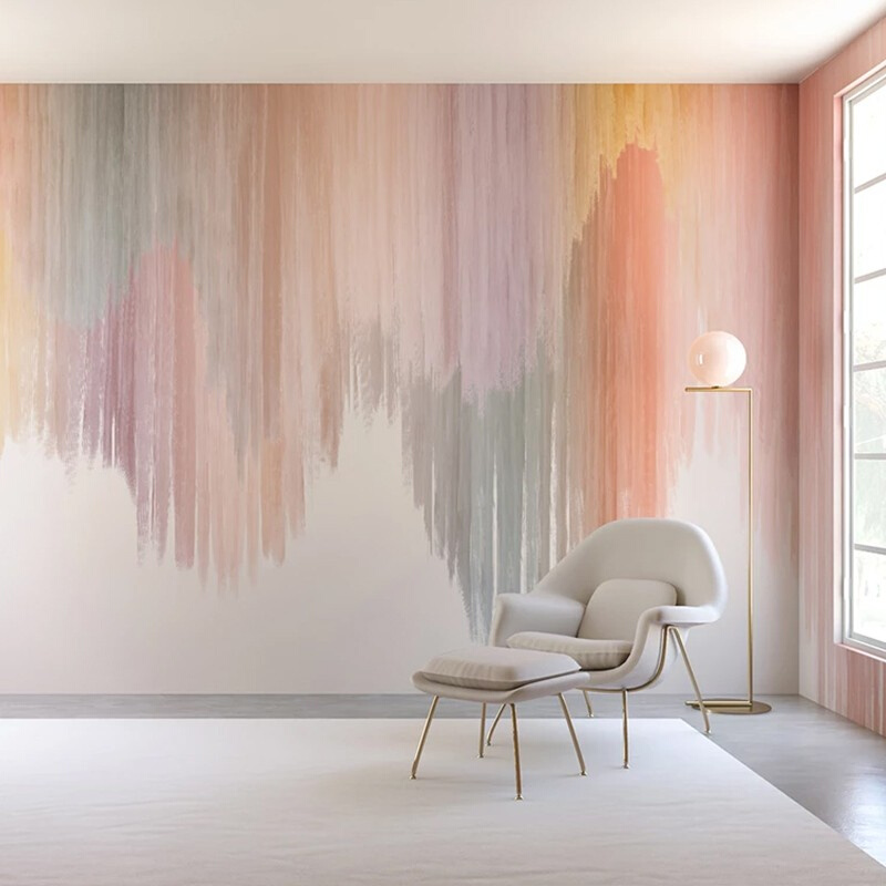3D现代简约卧室背景墙纸抽象壁纸渐变色客厅彩色艺术彩虹竖条墙布