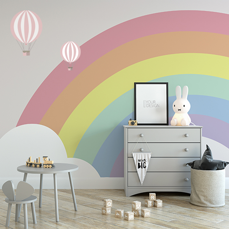 彩虹壁纸儿童房墙纸北欧现代简约女孩卧室定制墙布无缝婴儿房墙布