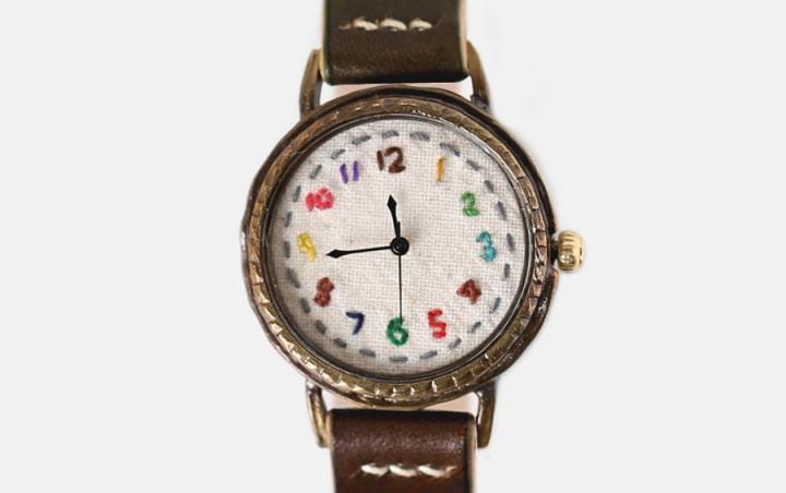韩国代购Wrist∞手作精美棕色真皮黄铜表壳手绘彩虹表盘石英手表