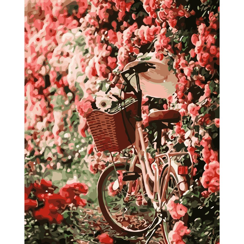 DIY数字油画自己涂色材料包自行车鲜花篮阿姆斯特丹的单车装饰画