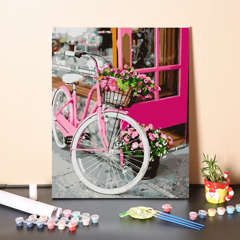 数字油画diy手工填充花卉单车自行车手绘消磨时间画画涂色油彩画
