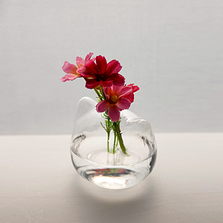 玻璃盆栽透明猫咪水培创意设计小花瓶居家饰品女生书房卡通摆件