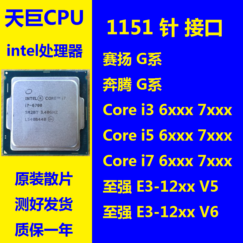 英特尔 CPU 1151 针 G3900 i3-6100 7400 i7-6700 E3-1230 V5 V6