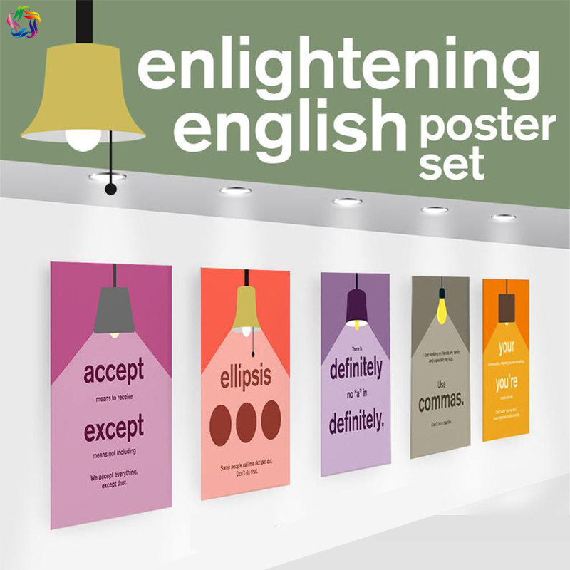 英语教室环创布置培训机构双语国际学校标点符号语法复古个性海报