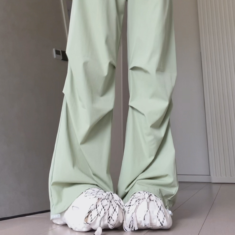 绿色降落伞工装裤女夏季美式运动休闲裤薄款宽松直筒小个子裤子女