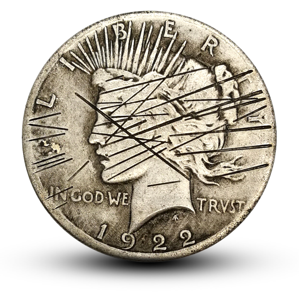 黑暗骑士哈维1922年美国自由女神双面头像划痕纪念款银元两面硬币