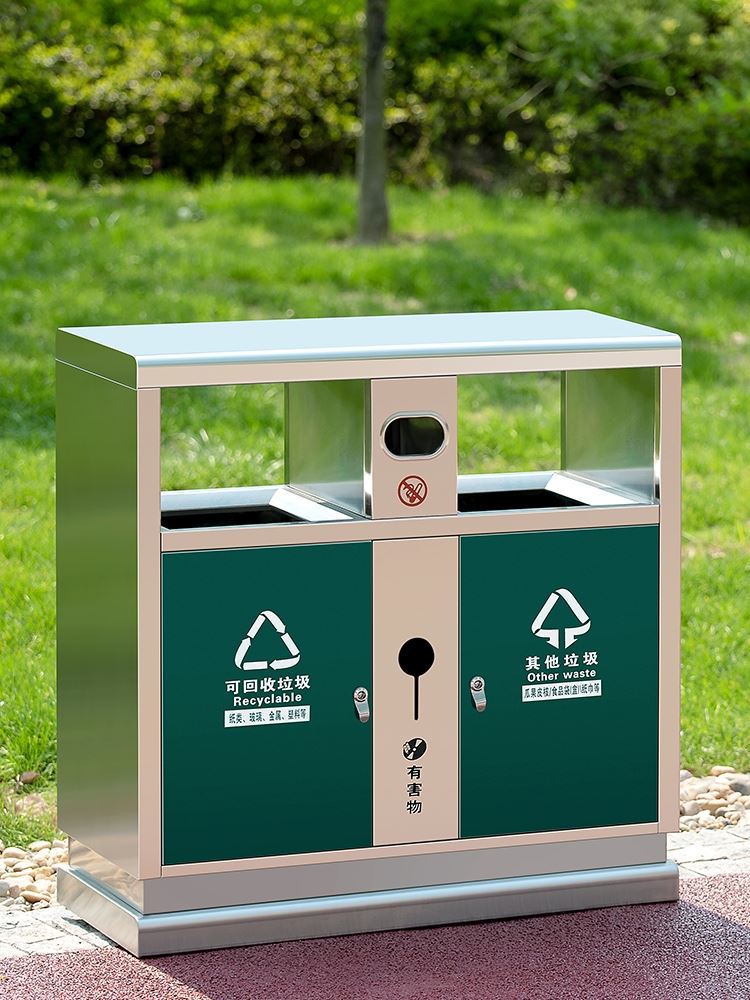 定制户外垃圾分类箱小区垃圾桶公园不锈钢双桶环保04