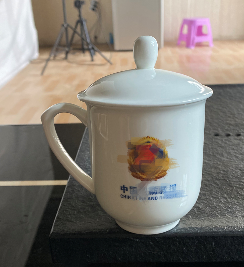 中国大陆消防救援陶瓷杯子骨瓷茶杯带盖会议办公水杯logo标志现货
