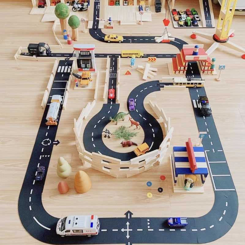 幼儿园儿童建构区ins拼接汽车轨道高速公路搭建PVC软塑胶拼图玩具