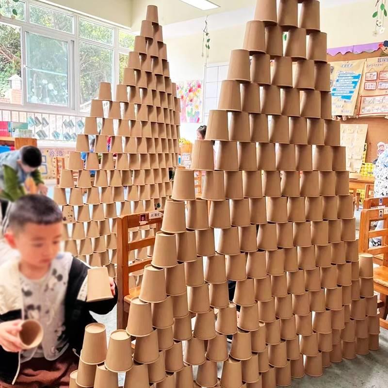 建构区材料幼儿园低结构大班纸杯区域彩色儿童手工玩具搭建美工区