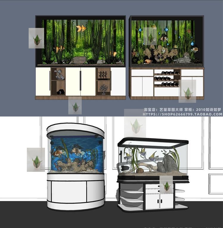 SU sketchup模型室内设计鱼缸景观玻璃鱼缸柜组合草图大师su模型