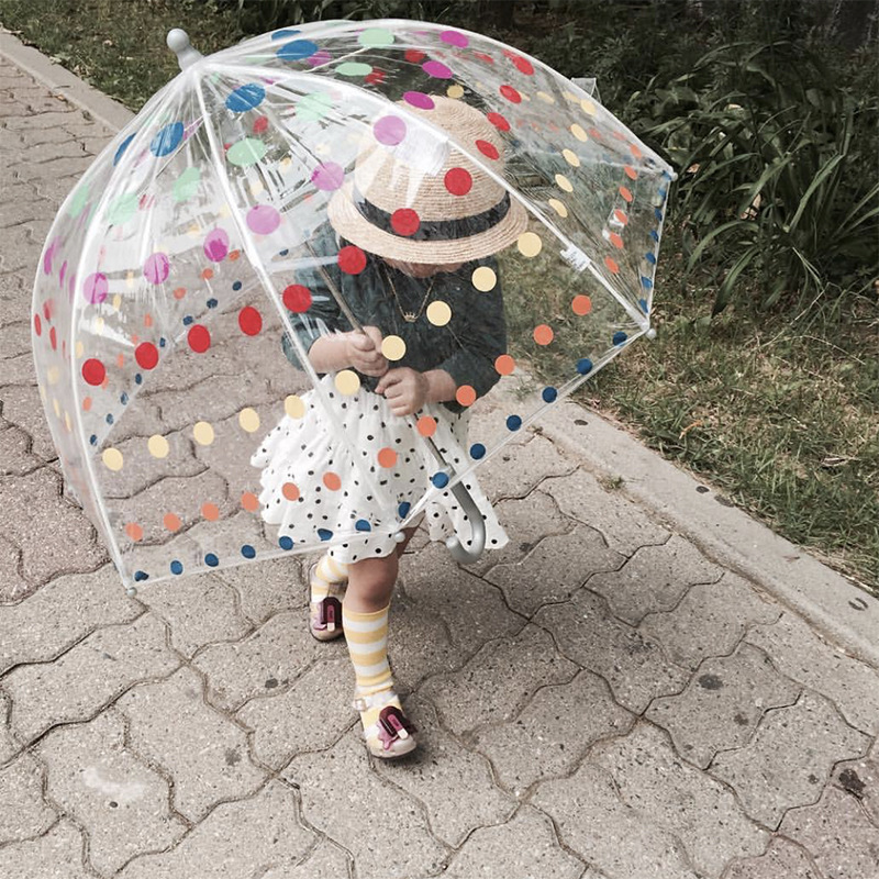 儿童透明雨伞ins风彩点宝宝街拍雨伞玻纤维拱形伞广告logo蘑菇伞