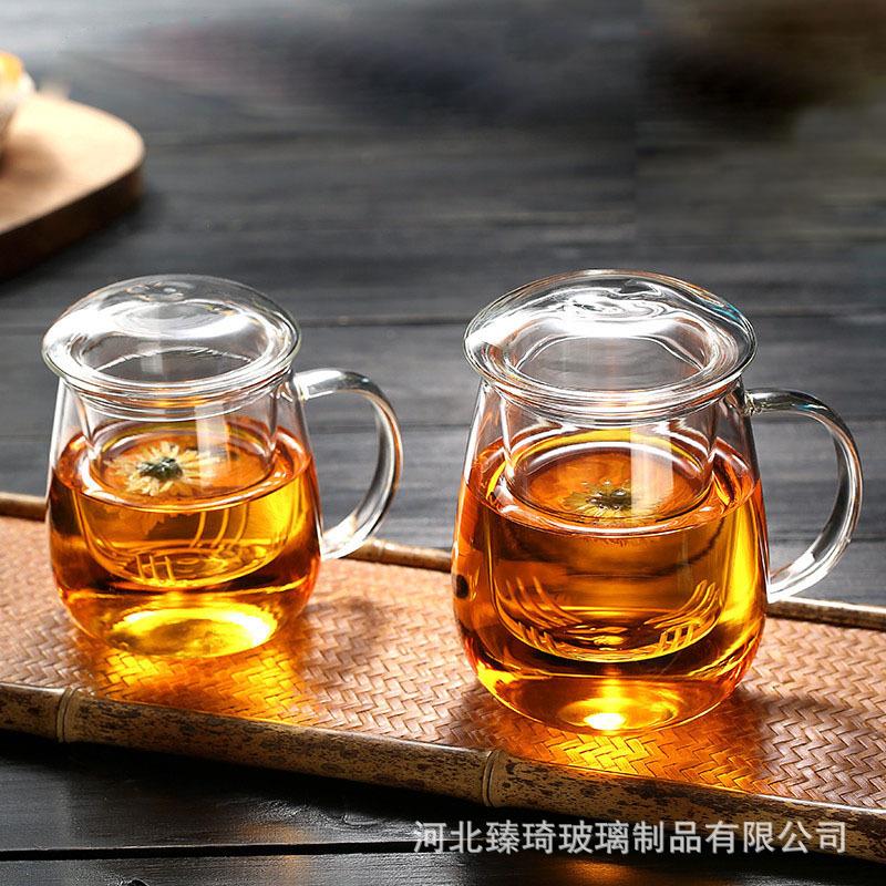 透明玻璃杯高硼硅玻璃蘑菇三件杯家用客厅茶水分离泡茶杯加印logo