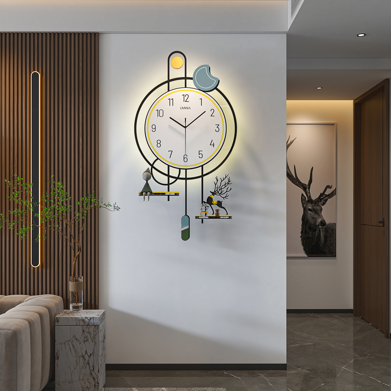 钟表挂钟客厅2023新款创意大气家用墙上时钟网红现代简约石英钟灯