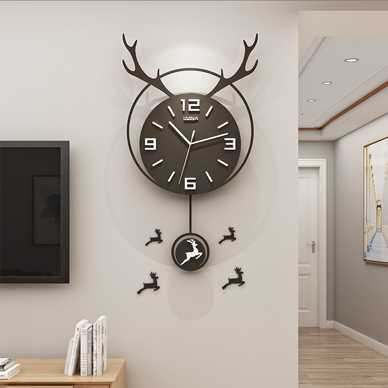 北欧鹿头挂钟客厅家用时尚个性创意网红挂墙钟表简约现代静音时钟