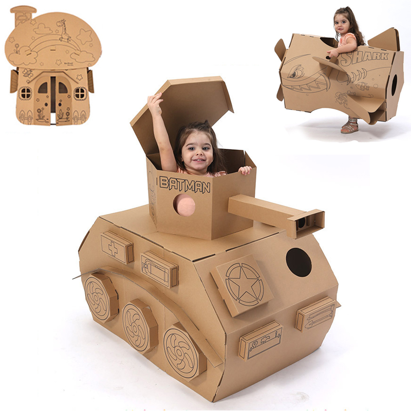 儿童玩具坦克瓦楞纸壳盒板纸箱皮DIY手工汽车涂鸦色飞机模型宝宝