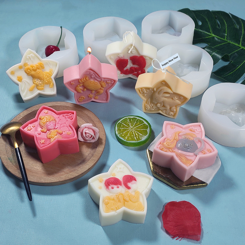 十二星座慕斯蛋糕硅胶模具网红五角星甜品果冻冰淇淋月饼手工皂模