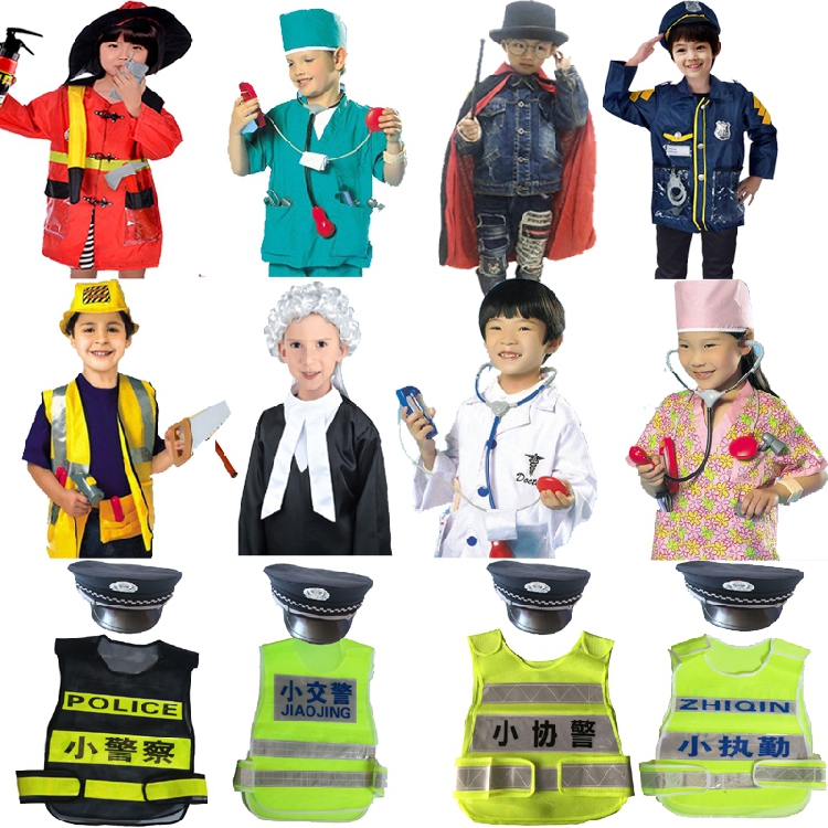 儿童职业服交警反光马甲背心小警察幼儿园城管消防表演警察帽男女