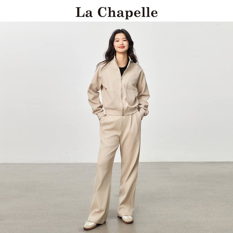 拉夏贝尔/La Chapelle立领卫衣女春季新款休闲宽松拉链开衫外套