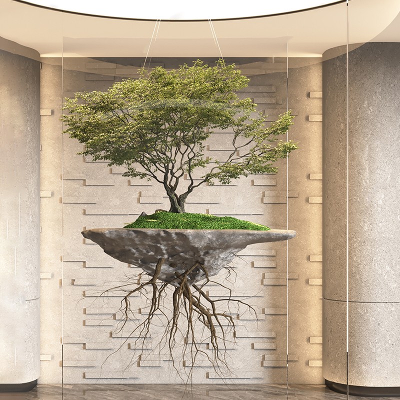 仿真绿植悬浮悬挂新中式仿生植物橱窗酒店大堂苔藓景观装饰摆件