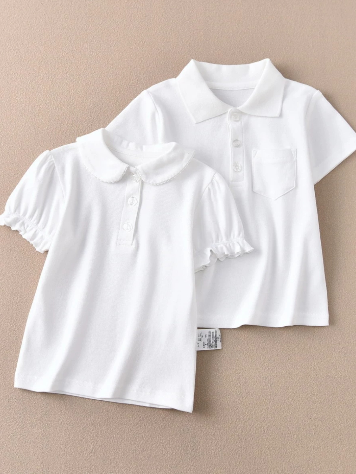 巴拉出口日本白色学生打底衫男女孩儿童白色短袖T恤校服幼儿园演